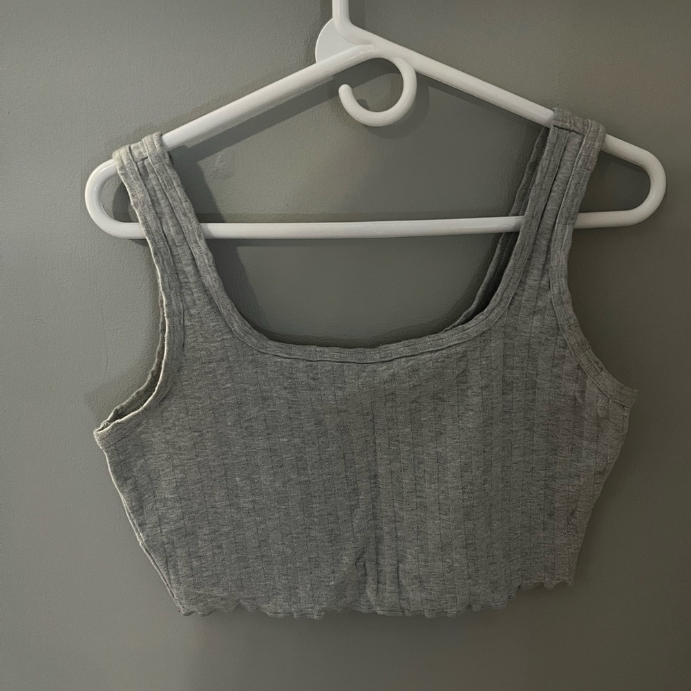 aerie Gray Ribbed Square-Neck Crop Tank